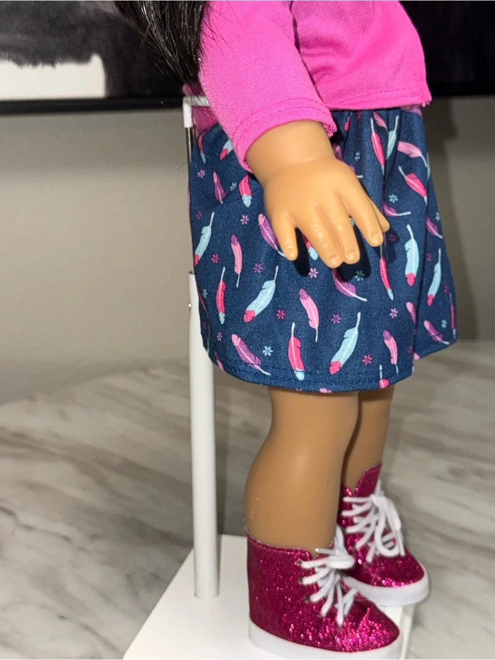 18” dolls navy blue dress pink belt & cardigan sparkle high top tennis shoes